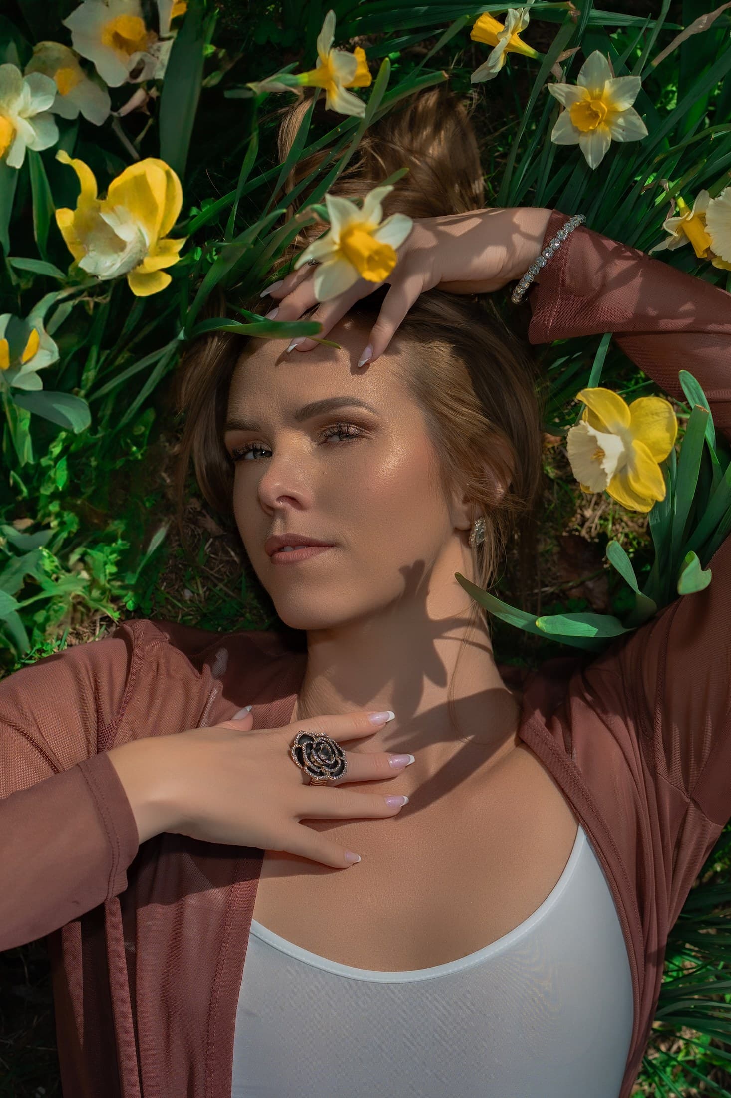 Molly Hagman among daffodils for Spring shoot by Alexis Pesante 2025